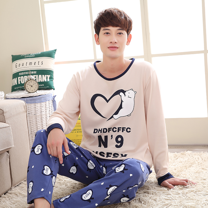 Men's Sleepwear Long Sleeve Pure Cotton Spring Autumn Season Youth Casual Male Style Casual All-cotton Home Conserved Suit Winter Extras
