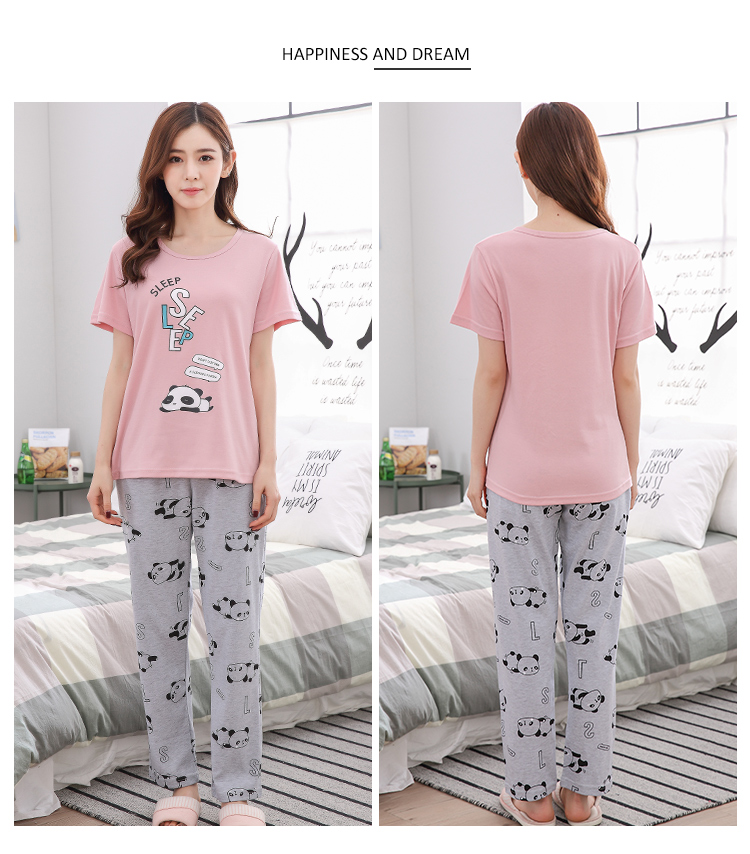 Quần tây ngắn tay đồ ngủ phụ nữ mùa hè cotton mùa xuân và mùa hè mới dễ thương phù hợp với dịch vụ nhà hoạt hình có thể được mặc bộ đồ khủng long