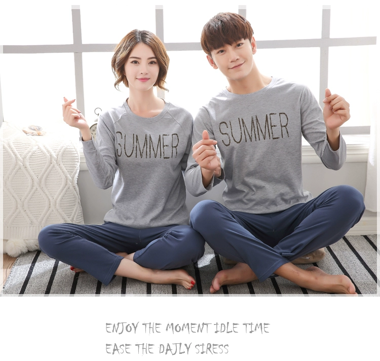 Mùa xuân và mùa thu Cặp vợ chồng Hàn Quốc dài tay đồ ngủ nữ cotton đồ ngủ mùa thu nam kích thước lớn dễ thương hoạt hình dịch vụ nhà phù hợp