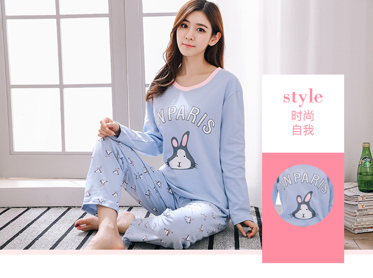 Đặc biệt hàng ngày đồ ngủ mùa xuân và mùa thu của phụ nữ quần dài tay cotton giản dị kích thước lớn dễ thương phụ nữ dịch vụ mùa đông đồ bộ quần ống rộng mặc nhà