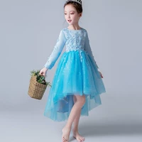 Không ngắn trước khi dài sequin lưới dài tay áo cô gái tiệc sinh nhật công chúa váy thêu quan ao tre em