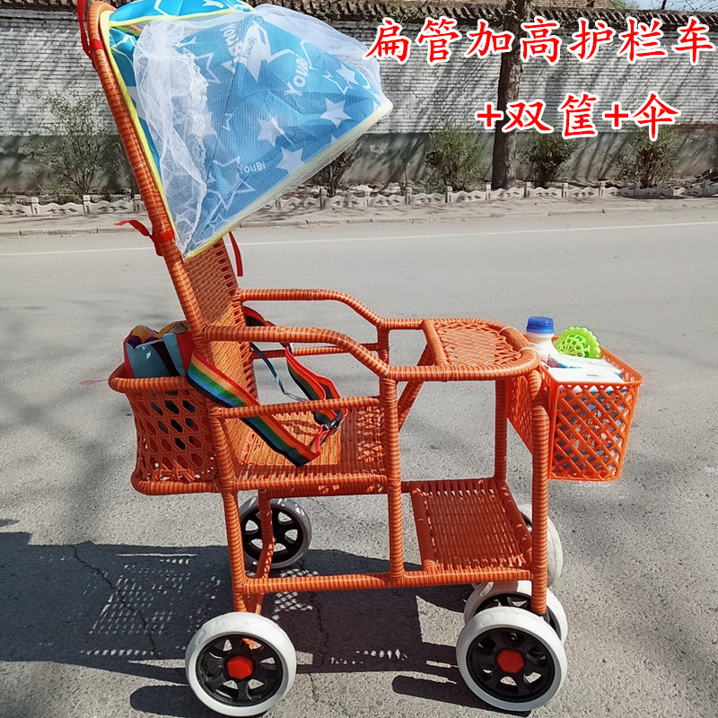 Mây xe đẩy em bé xe đẩy giả tre nho phổ bánh xe thêm lớn xe đẩy mây nhẹ mây - Xe đẩy / Đi bộ xe tròn cho bé