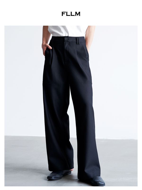 Fllm Chain Pattern Texture Anti-Wrinkle Dry-Feel Classic Single Pleat Pressed Line Split Design Casual Straight-Leg Trousers