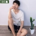 Jing Yun mùa hè vài bộ đồ ngủ cotton thời trang giản dị ngắn tay mùa hè nam nam phiên bản Hàn Quốc có thể mặc bên ngoài bộ đồ dịch vụ gia đình đồ bộ Bên ngoài ăn mặc