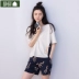 Jing Yun mùa hè vài bộ đồ ngủ cotton thời trang giản dị ngắn tay mùa hè nam nam phiên bản Hàn Quốc có thể mặc bên ngoài bộ đồ dịch vụ gia đình đồ bộ Bên ngoài ăn mặc