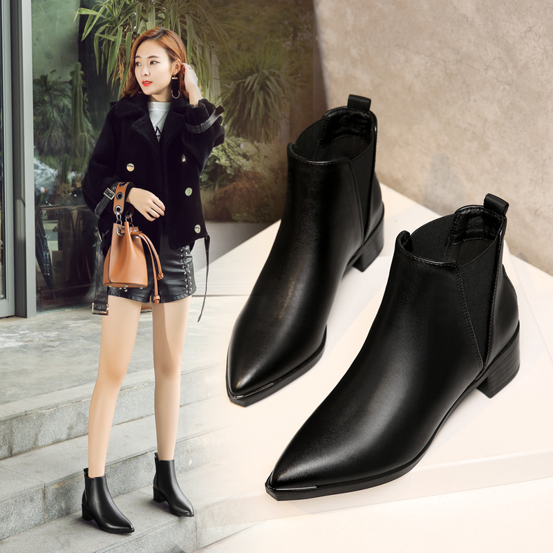 Chelsea boots women's thick heels 2021 autumn and winter new mid-heel short boots and bare boots pointed toe Martin boots all-match shoes
