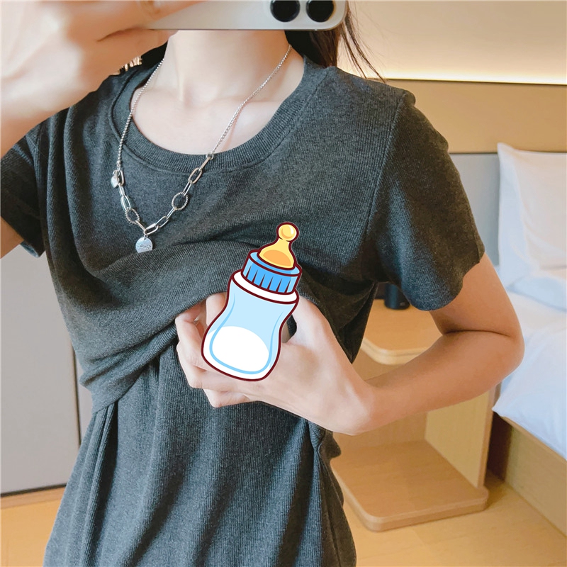 Nursing Clothes for Going Out, Summer Thin Short-Sleeved T-Shirt Tops, Fashionable Postpartum Breastfeeding Clothes for Mothers