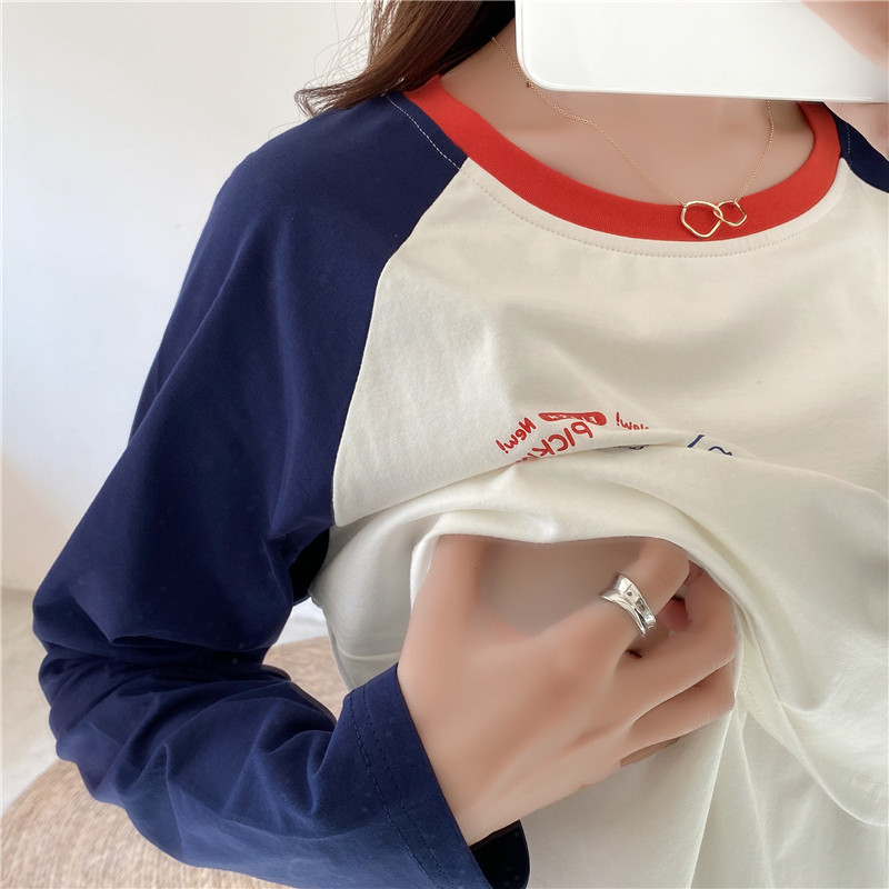 Spring and Autumn Long-Sleeved Nursing Tops, Loose T-Shirts for Going Out, Thin Outerwear for Breastfeeding in Autumn Spring and Autumn Long-Sleeved Nursing Tops, Loose T-Shirts for Going Out, Thin Outerwear for Breastfeeding in Autumn