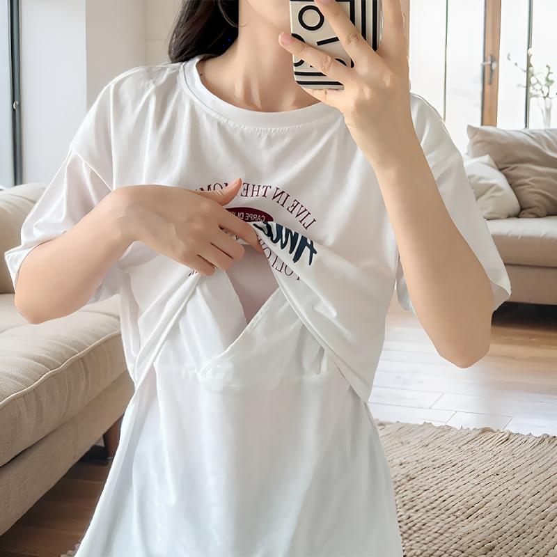 Breastfeeding Top with Breast Pads for Going Out, Summer Short-Sleeved T-Shirt, Trbottomy Mom, Breastfeeding Period, Bottoming, Breastfeeding Clothes, Pajamas