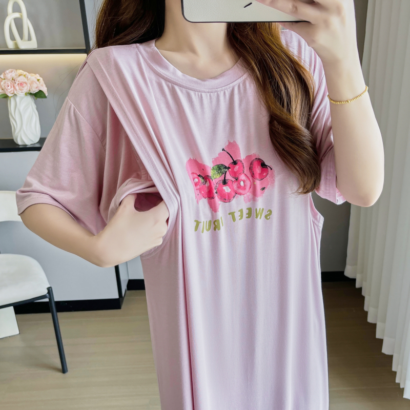 Nursing Nightgown Summer Modal Postpartum Breast Milk Period Breast Pad Breastfeeding Pajamas Short-Sleeved Maternity Dress Thin Section