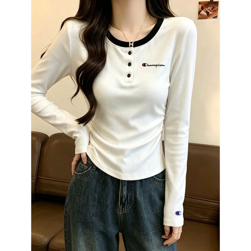 Japanese Style Champion Long-Sleeve T-Shirt for Women, Autumn Regular Shoulder Slim Fit, Slimming, 2026 Autumn and Winter New Outerwear Base Shirt, Trendy Japanese Style Champion Long-Sleeve T-Shirt for Women, Autumn Regular Shoulder Slim Fit, Slimming, 2026 Autumn and Winter New Outerwear Base Shirt, Trendy