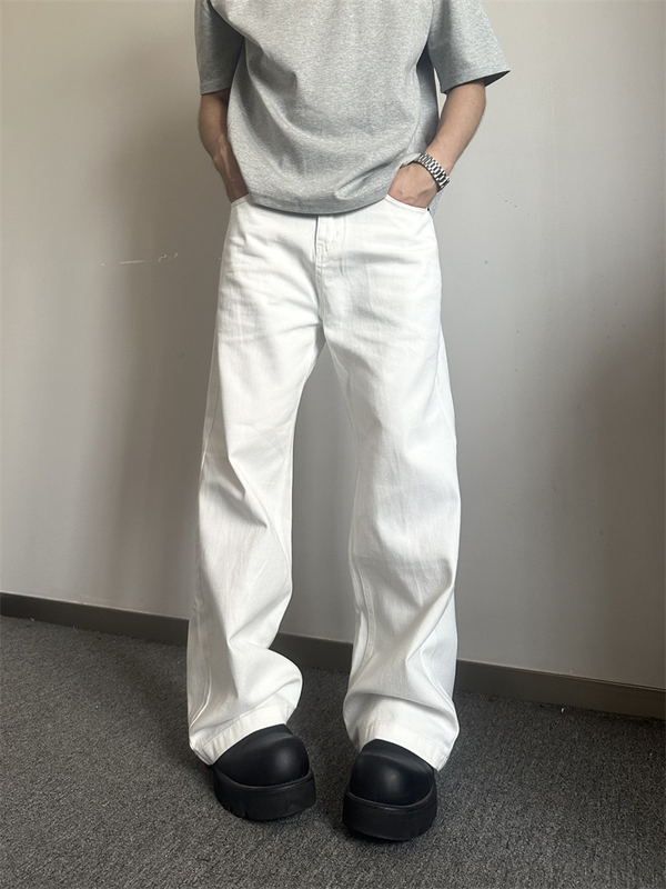 Tuimao Spring and Autumn Pure White High-End Wide-Leg Trousers Casual Versatile Drape Straight-Leg Jeans for Men