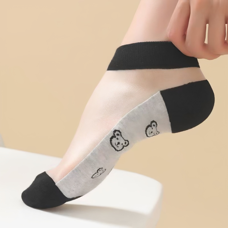 New Style Women's Socks for Summer, Thin Transparent Crystal Silk Socks, 100% Pure Cotton, Trendy Versatile Short Invisible Boat Socks