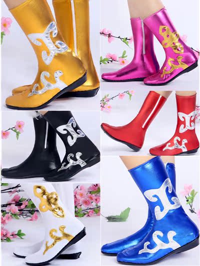 Tibetan performance boots ethnic Mongolian boots men's and women's black and white red elastic high tube square catwalk dance boots