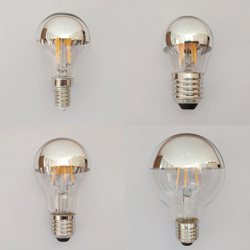Pure Light Semi-Electroplated Silver Shadowless Filament Led Mirror Reflection Decorative Atmosphere E14E27 Light Bulb