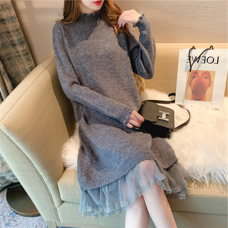 Mid-Length Over-The-Knee Sweater Dress for Women, Loose Fit, 2026 New Autumn and Winter Knitted Lace-Trimmed Dress Mid-Length Over-The-Knee Sweater Dress for Women, Loose Fit, 2026 New Autumn and Winter Knitted Lace-Trimmed Dress