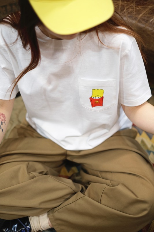 Buy a Dreamy Simpson-Style Mcdonald's Fries Seamless Bucket Knit Crew Neck Short-Sleeve Pocket Summer Straight-Leg Couple T-Shirt