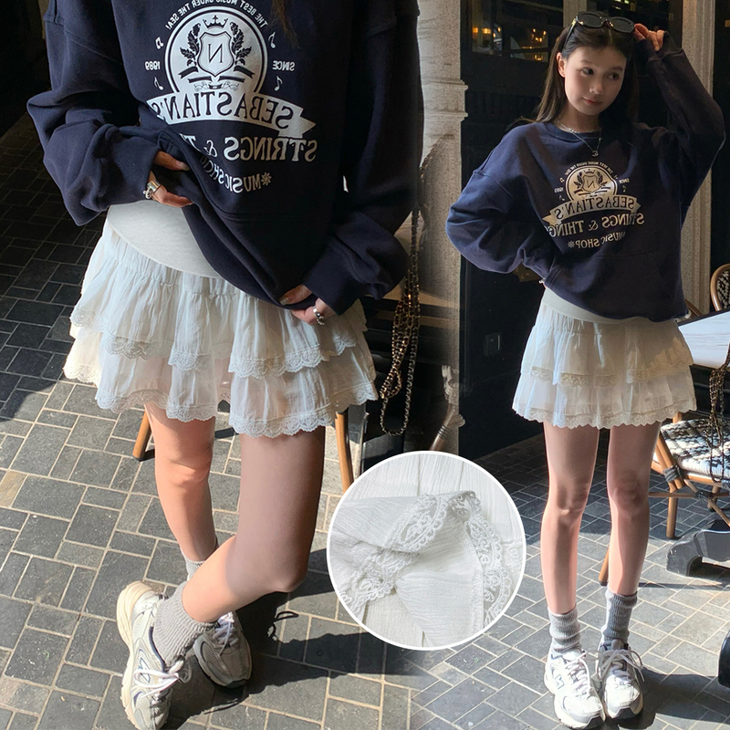 Maternity Short Skirt 2026 Summer New Style Cake Skirt Lace Trendy Hot Mom Anti-Exposure A-Line Skirt White Skirt for Women