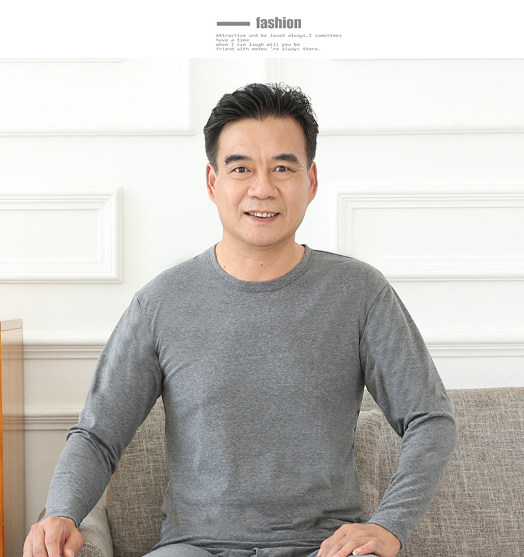 Quần áo trắng trung niên tất cả cotton mùa thu đồ lót nam áo len cotton đơn áo sơ mi ấm dòng mỏng quần giữ nhiệt