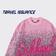 TRAVELISSUANCE girl Loves 아메리칸 스타일 그라데이션 문자 자카드 루즈 라운드 넥 스웨터 BF