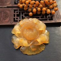 Yunnan Huanglong Jade Peony Flower Pendant with Bright Color and Exquisite Workmanship Girls Sweater Chain with Certificate