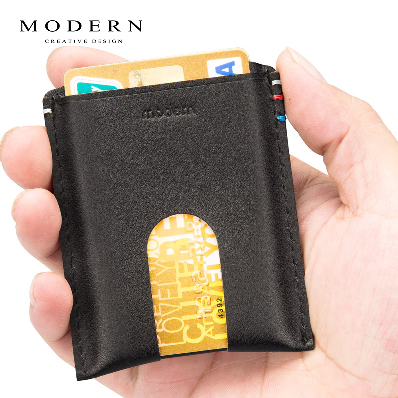 German Modern Ultra Slim Card Bag Money Clip Genuine Leather Fashion Short Clip Men Mini Large Capacity Bull Leather Card Clip Tide
