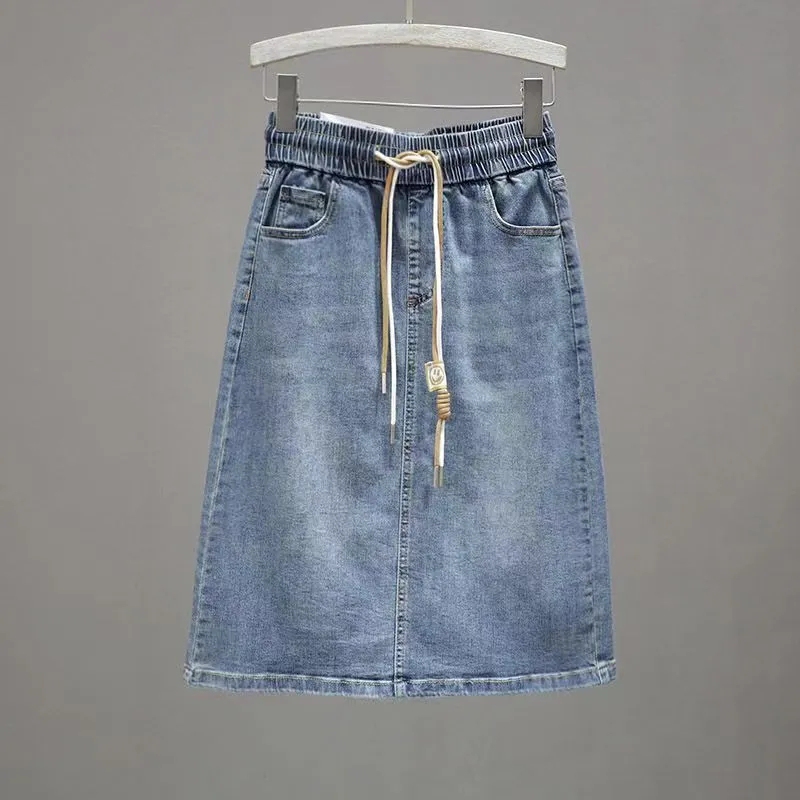 2026 Summer Thin Elastic Waist Tie Denim Short Skirt for Women with Back Slit, Slimming Versatile A-Line Skirt 2026 Summer Thin Elastic Waist Tie Denim Short Skirt for Women with Back Slit, Slimming Versatile A-Line Skirt