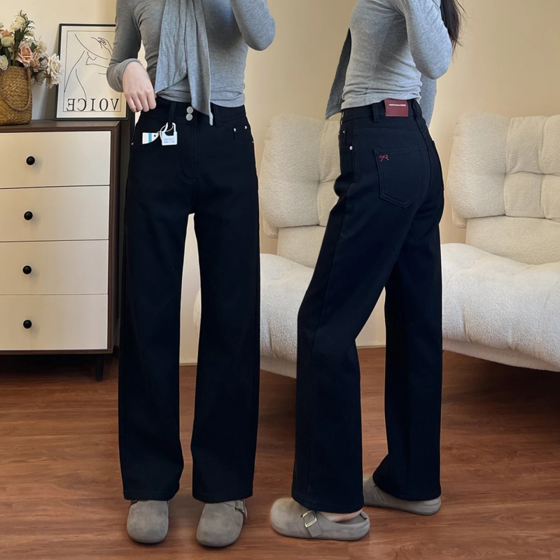 Black Straight-Leg Jeans for Women, 2026 Summer New Style, Pear-Shaped Body, Petite, Hip-Covering, Slimming, Cigarette Pants, Sycamore Pants