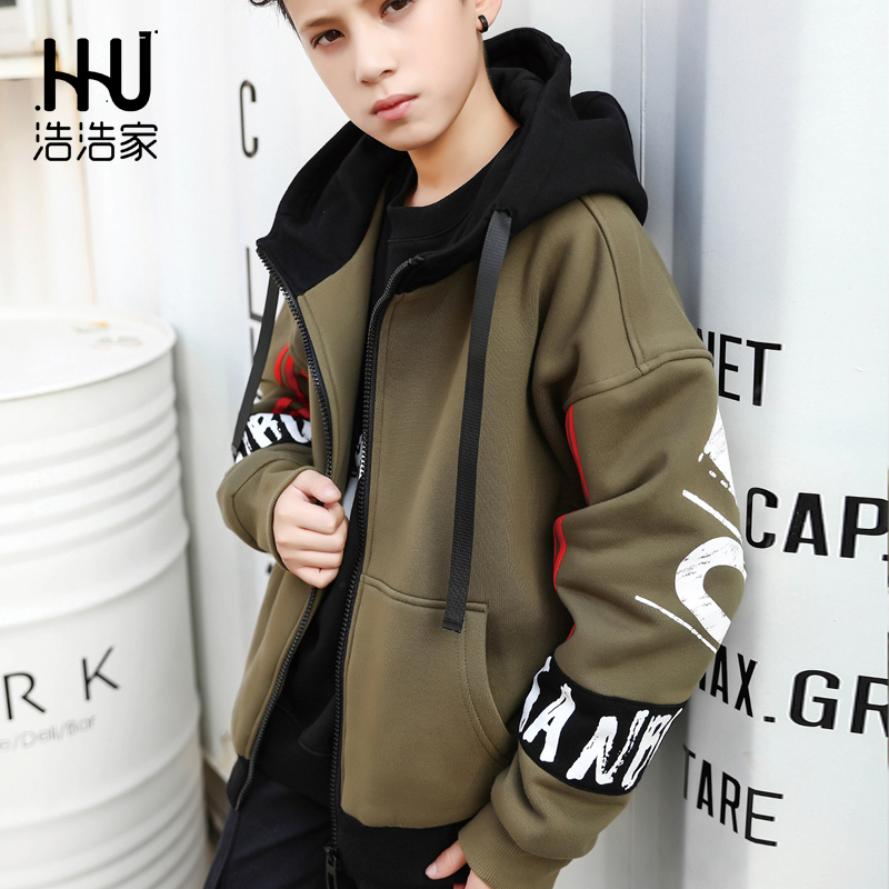 Rock scissors cloth boy winter warm hooded sweatshirt trendy cotton jacket 2022 new middle and large children's cotton clothes