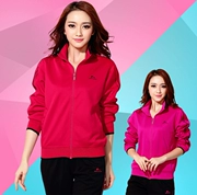 Quần áo thể thao lụa đỏ Hàn Quốc phù hợp với nữ mùa xuân và mùa thu kích thước lớn Jiamusi quần áo thể dục nhịp điệu - Thể thao sau