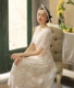 Vintage Pháp sâm banh màu váy ren trong một ánh sáng váy cưới ảnh chụp đính hôn dài bánh mì nướng đầm đầm đầm đầm