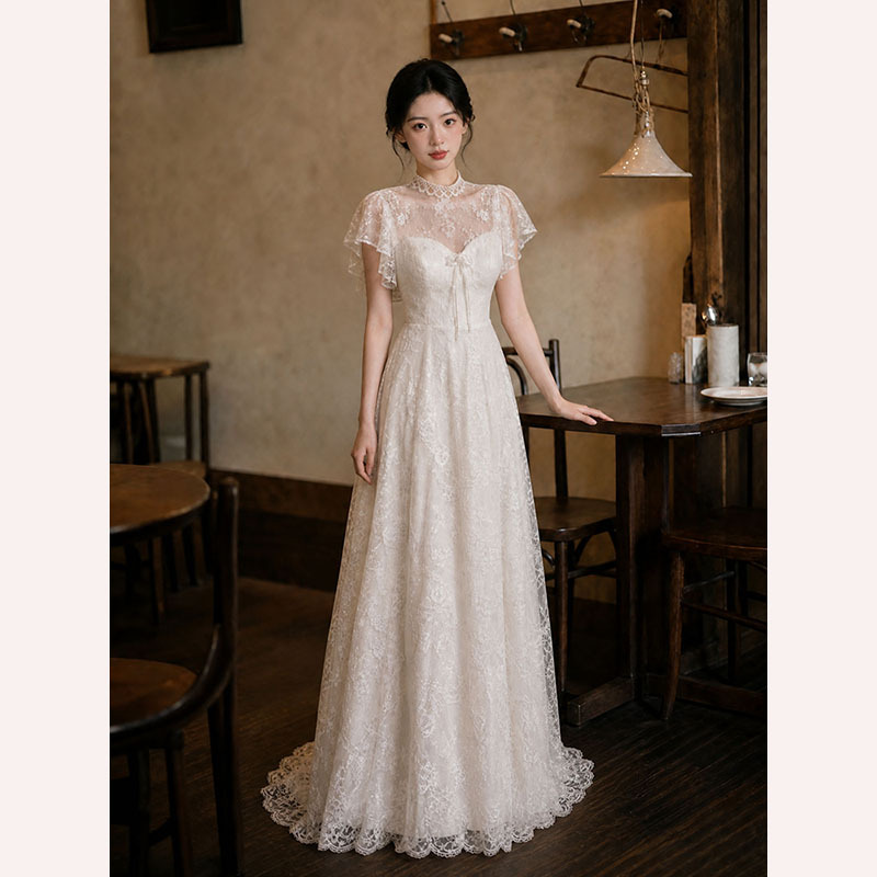 Vintage Lace Bridal Niche Simple Light Wedding Dress for Reception, French Style Going-Out Dress, Engagement Banquet, Forest-Style Elegant Gown Vintage Lace Bridal Niche Simple Light Wedding Dress for Reception, French Style Going-Out Dress, Engagement Banquet, Forest-Style Elegant Gown