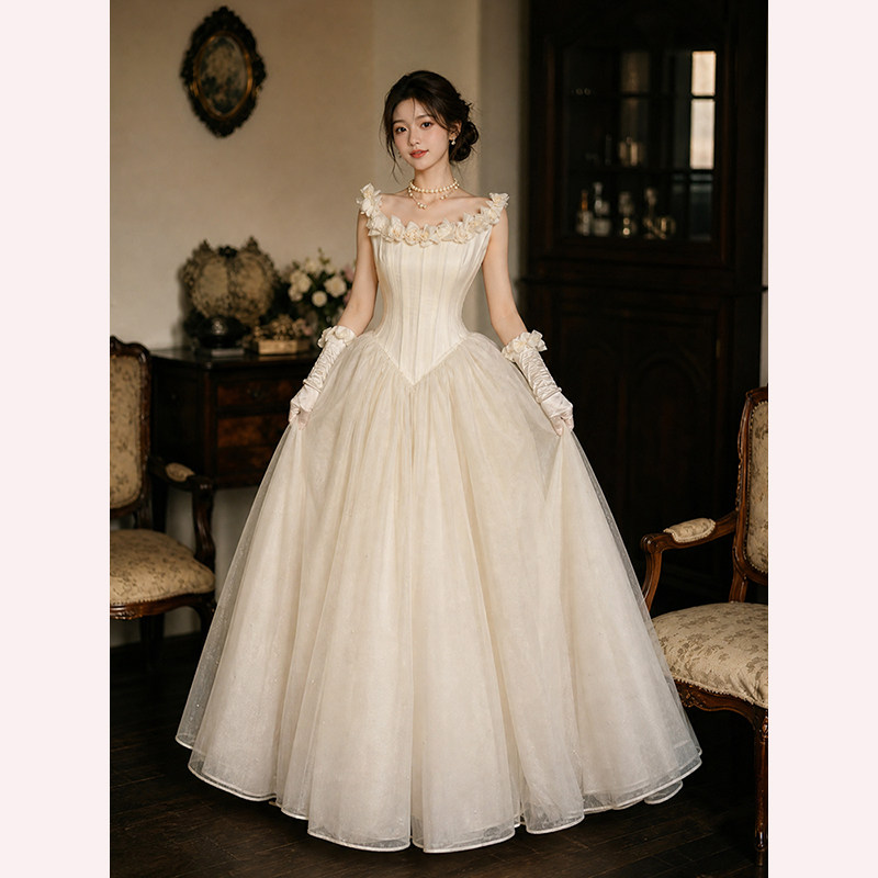 Vintage Fairy-Like Simple Forest-Style Bride Wedding French Light Wedding Dress for Photoshoot Vintage Going-Out Dress