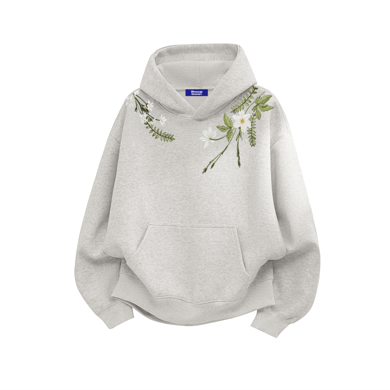 Fleece-Lined Embroidered Floral Hooded Sweatshirt for Autumn and Winter 2026, New Men's Loose Pullover Hooded Couple's Top