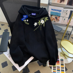 Embroidered Floral Hooded Thin Sweatshirt for Spring and Autumn 2025, New Men's Loose Pullover Hooded Couple's Top