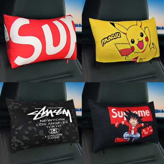 Car headrest a pair of cartoon cute personality creative four seasons tide brand car neck pillow male car seat pillow