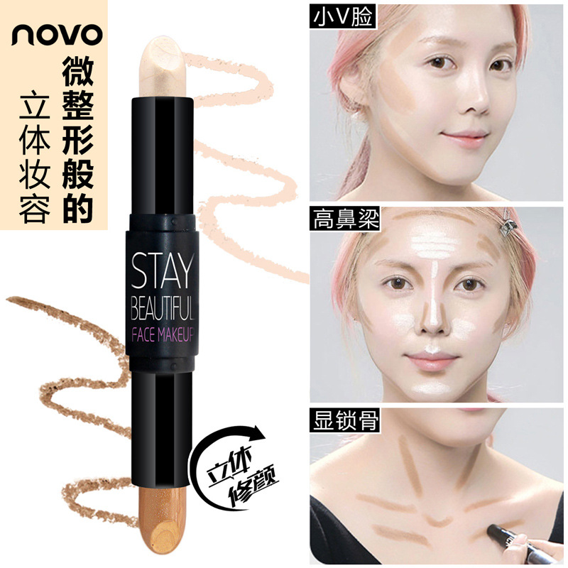 Novo cao ánh sáng năng lực sửa chữa bóng mũi mỏng năng lực sửa chữa đôi mặt đầu bóng mỏng V mặt bóng ngang tằm bút che khuyết điểm bút tạo khối 2 đầu