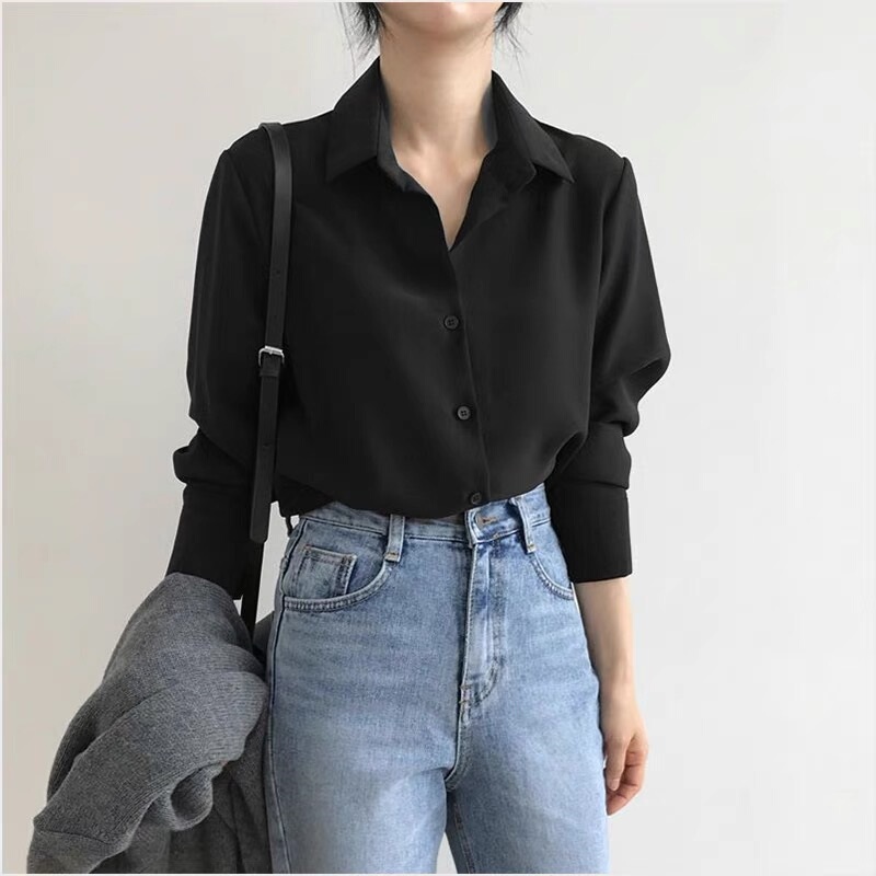 Autumn and Winter Layered Shirts for Women 2022, Fleece-Lined and Thickened, Drapey, French Design, Niche Black Shirts
