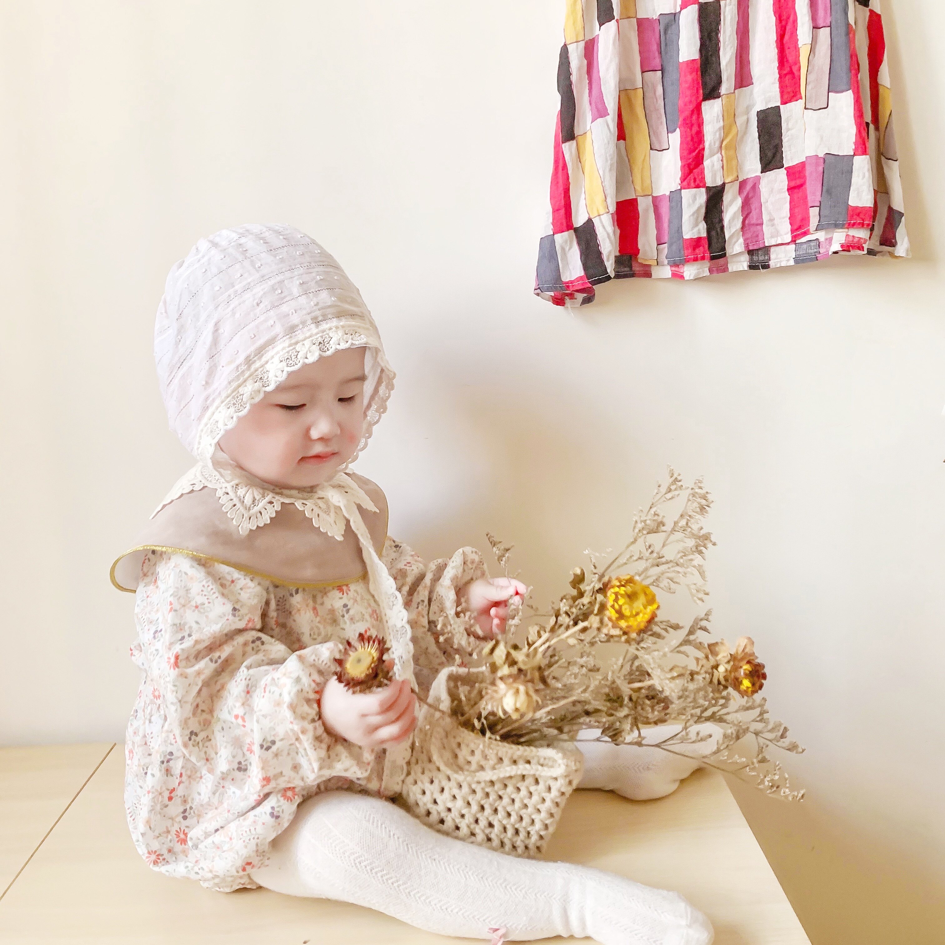 3 colors optional baby floral dress baby jumpsuit cotton fart princess dress spring and autumn climbing clothes pastoral style