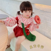 Baby long sleeve lotus leaf collar lining girl baby shirt doll collar crushed flower combed pure cotton retro blouse spring and autumn