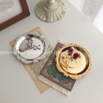 ins Wind metal European lace carving pattern jewelry storage plate snack plate small dish food shooting props