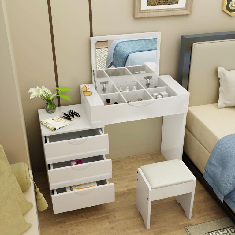 Eurostyle Fields Garden Bedroom Clamshell Makeup Desk Brief Multifunction Small House Type White Baking Varnish Telescopic Makeup Table Combination