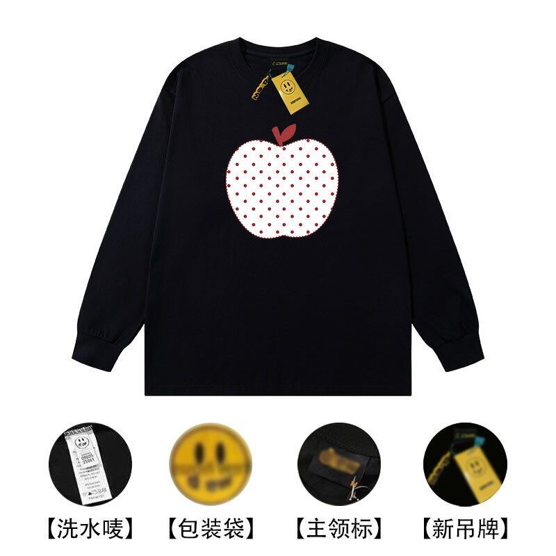 Drew American-Style Trendy Brand Color-Block Polka Dot Apple Print Pure Cotton Long-Sleeve T-Shirt for Men and Women, Couple's Loose-Fitting Versatile Top Drew American-Style Trendy Brand Color-Block Polka Dot Apple Print Pure Cotton Long-Sleeve T-Shirt for Men and Women, Couple's Loose-Fitting Versatile Top