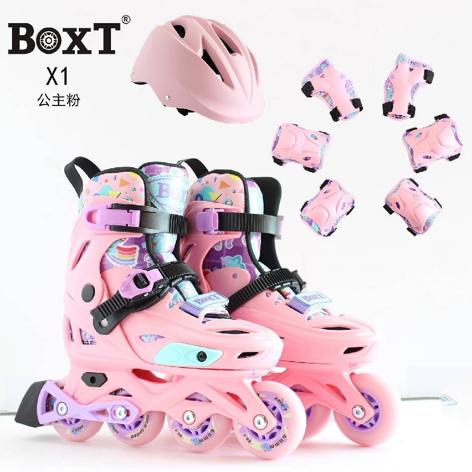 Роликовые коньки для детей 波斯特boxt轮滑鞋俱乐部培训班专业男女儿童旱冰鞋可调锁轮专业轮 DLS