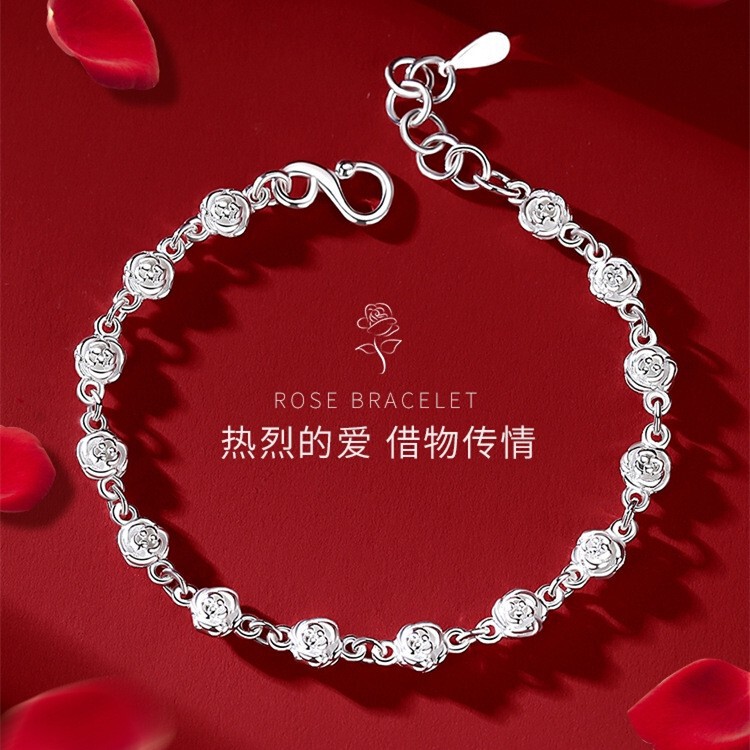 Authentic 925 Silver Bracelet with Rose Flower Exquisite Floral Jewelry as a Holiday Gift for Girlfriend 2026 New Bracelet