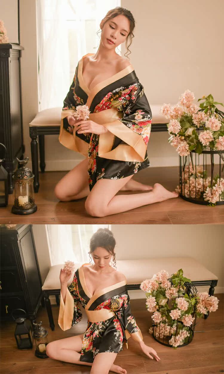 Đồ ngủ gợi cảm đam mê phù hợp với kimono nhỏ ngực nhỏ giọt máu phối cảnh kích thước lớn đam mê váy ngủ gợi cảm cung cấp nữ sao pijama lụa cao cấp