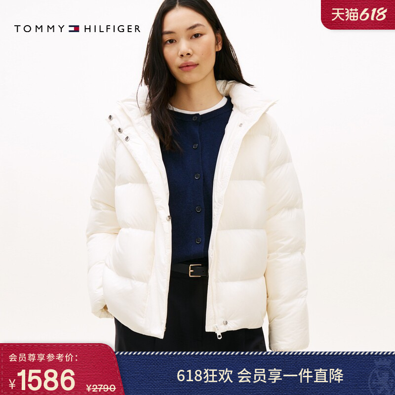 Tommy Autumn and Winter Women's Trendy Casual Workwear Fitted Warm 90% down Quilted Hooded Puffer Jacket Tommy Autumn and Winter Women's Trendy Casual Workwear Fitted Warm 90% down Quilted Hooded Puffer Jacket