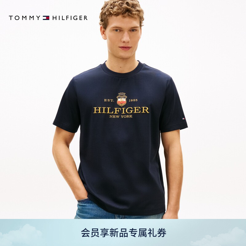 [Sun Protection] Tommy26 Spring/Summer Men's Silky Cotton Double-Sided Fabric Heavy Embroidery Round Neck Regular Shoulder Short Sleeve T-Shirt