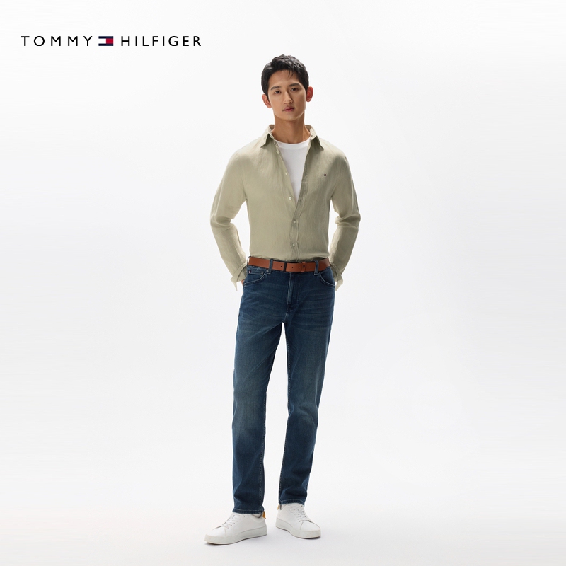 Tommy Spring and Summer Men's Twill Slightly Stretchy Washed Casual Workwear American Trendy Retro Whiskered Straight-Leg Jeans Tommy Spring and Summer Men's Twill Slightly Stretchy Washed Casual Workwear American Trendy Retro Whiskered Straight-Leg Jeans