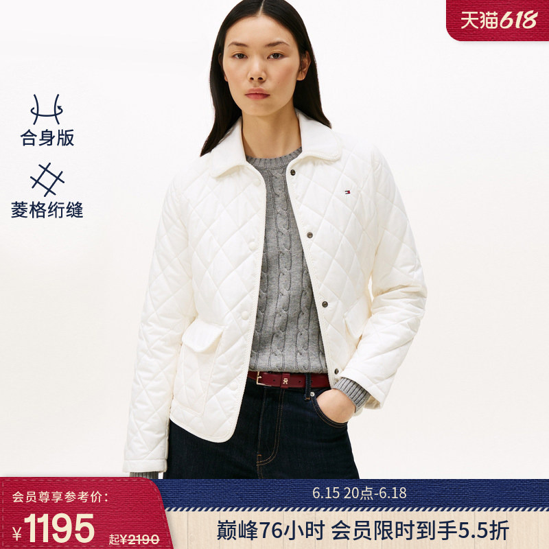 【Diamond Quilting】Tommy Autumn/Winter Women's Fashionable Commuter Retro Lightweight Turn-Down Collar Cotton Jacket 【Diamond Quilting】Tommy Autumn/Winter Women's Fashionable Commuter Retro Lightweight Turn-Down Collar Cotton Jacket